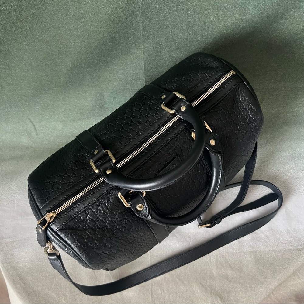 Gucci Black Leather Gg Monogram Boston Bag Crossbody - Picture 16 of 16